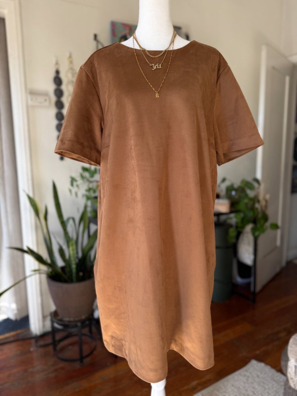 Abercrombie Vegan Suede T-Shirt Mini Dress Brown Tan XL NWT Faux Suede Short